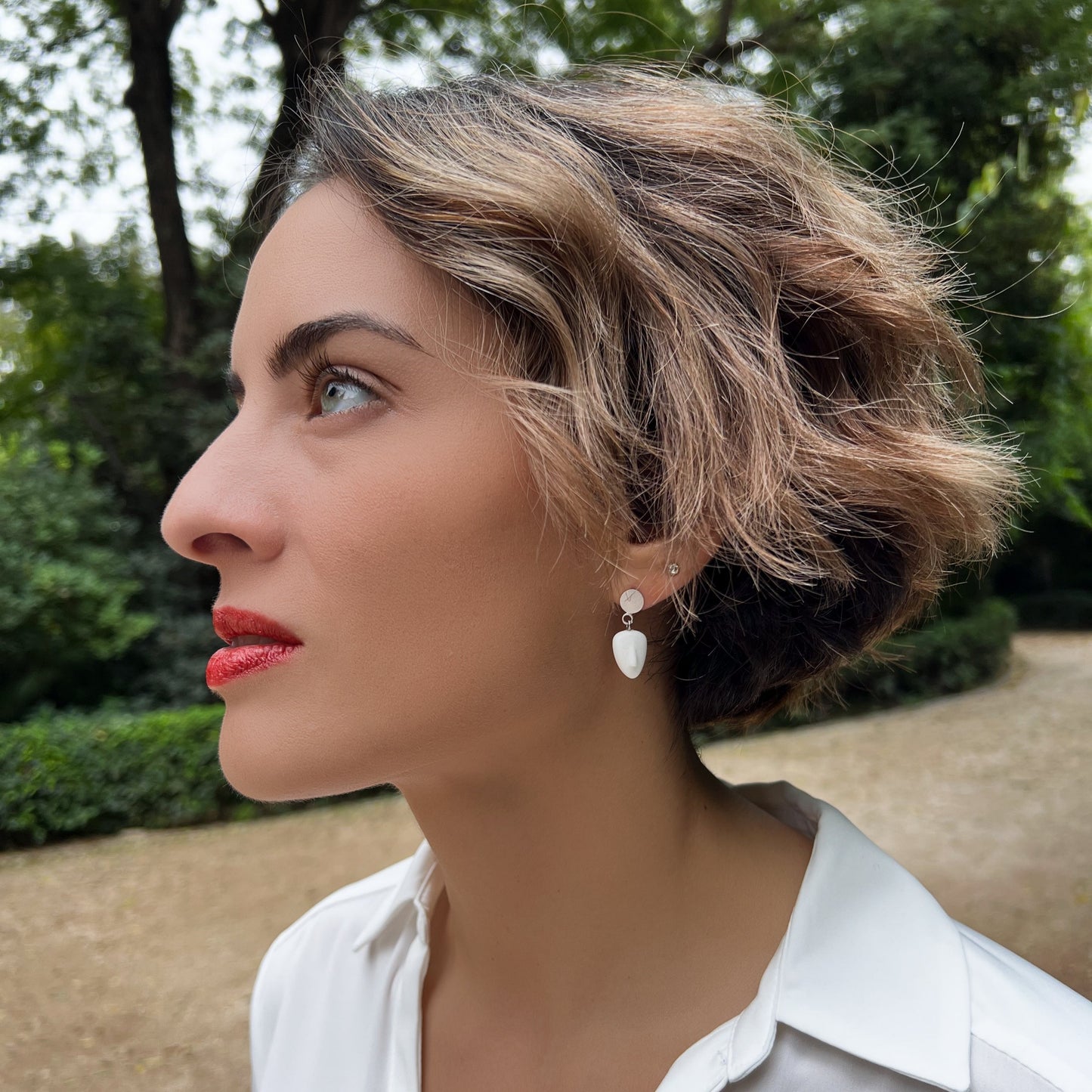 ERATO - Cycladic idol | White Marble & Silver Earrings