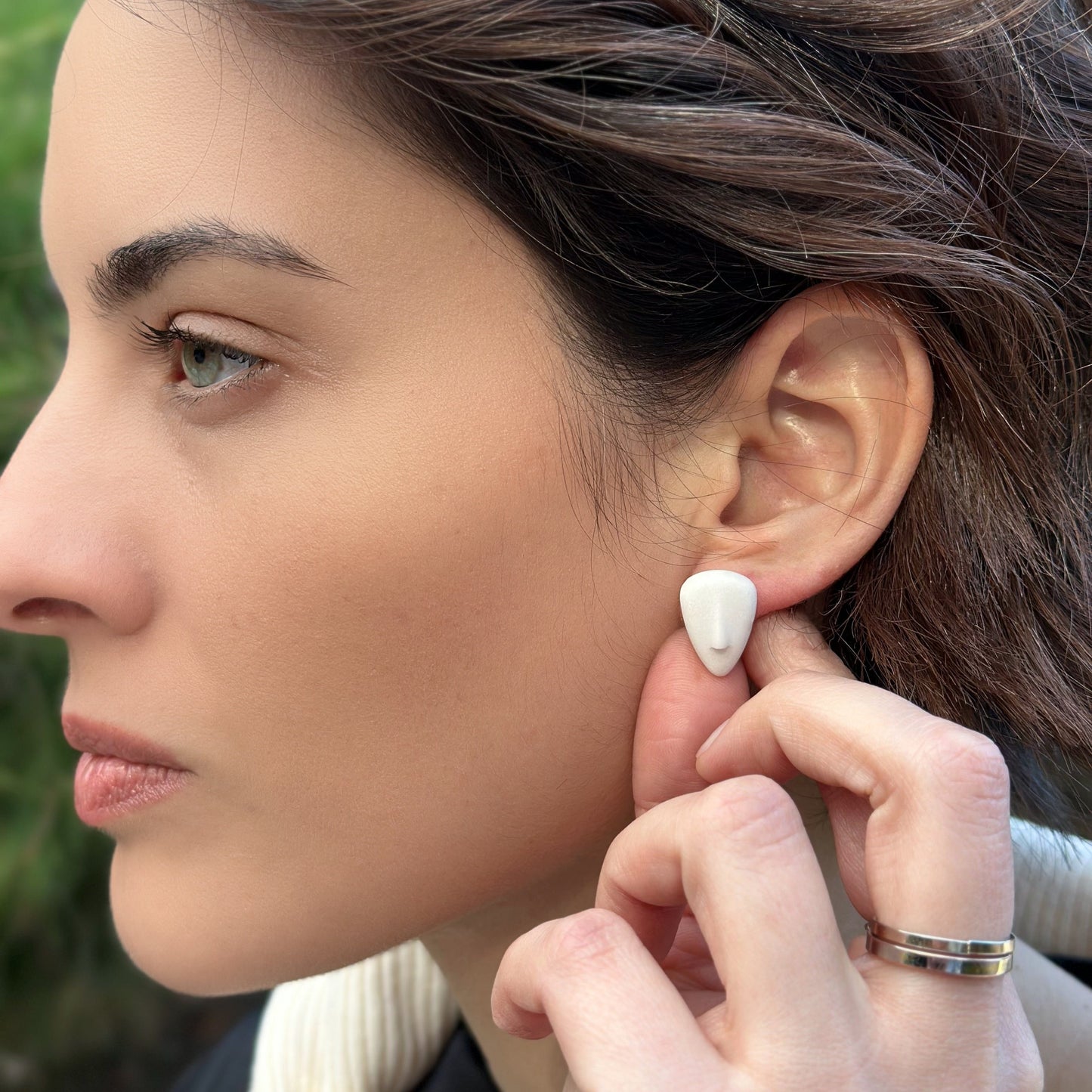 GAIA - Cycladic idol | Marble & Silver Earrings