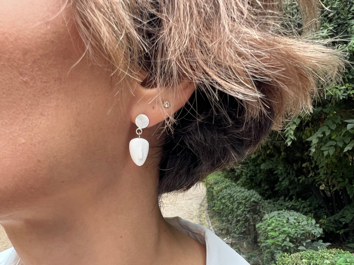 ERATO - Cycladic idol | White Marble & Silver Earrings