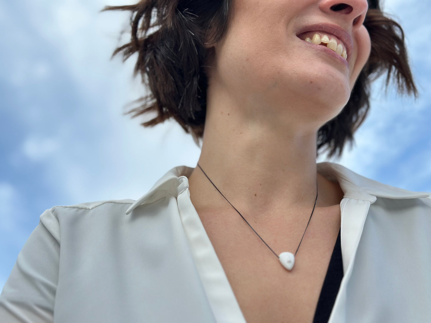 PENELOPE - Cycladic idol | White Marble & Rhodium plated Necklace