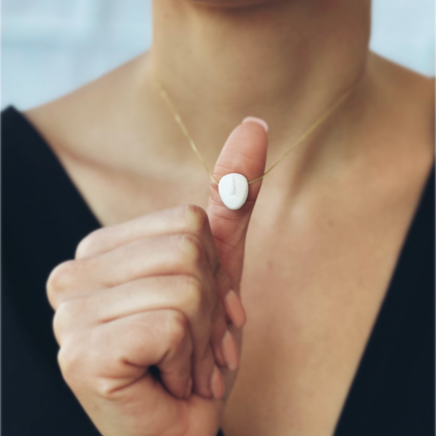 APHRODITE - Cycladic idol | White Marble & Gold plated Necklace