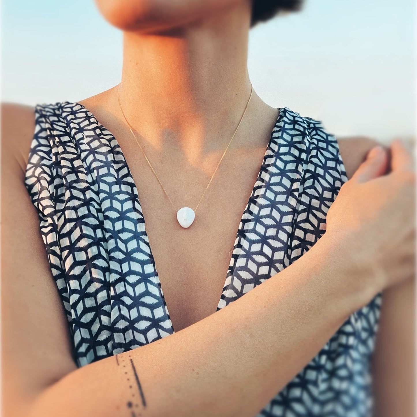APHRODITE - Cycladic idol | White Marble & Gold plated Necklace
