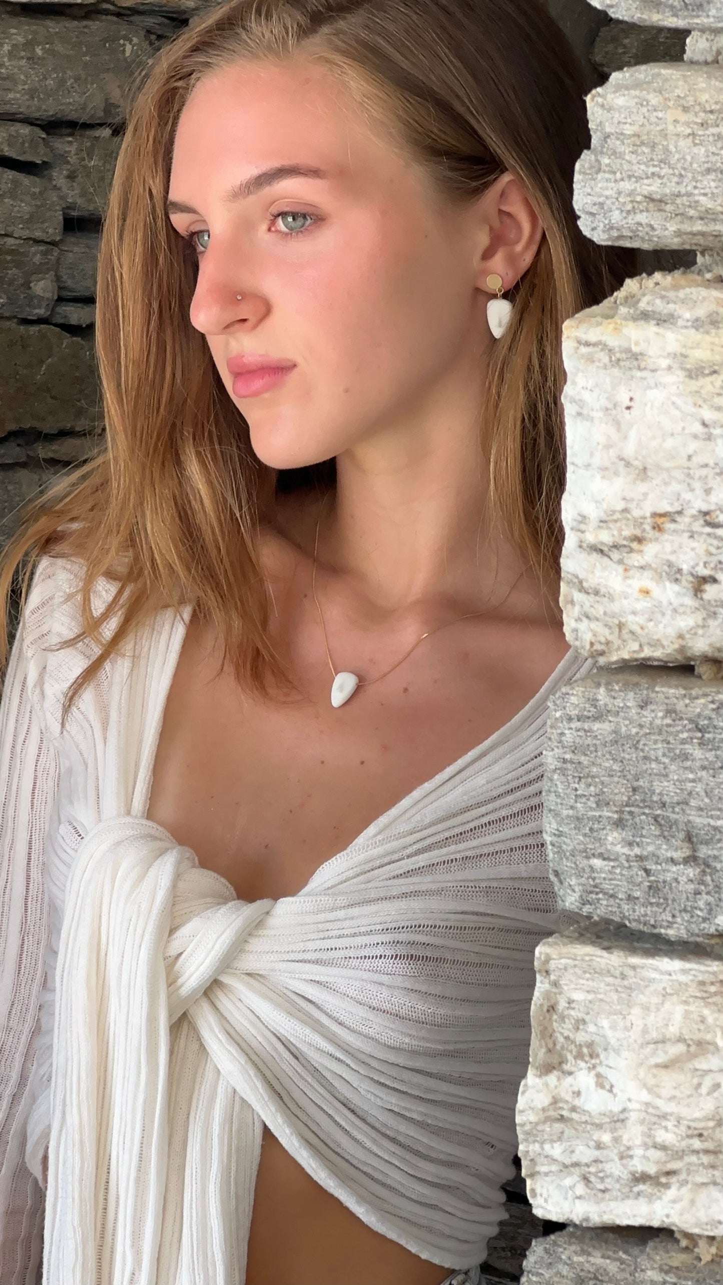 APHRODITE - Cycladic idol | White Marble & Gold plated Necklace