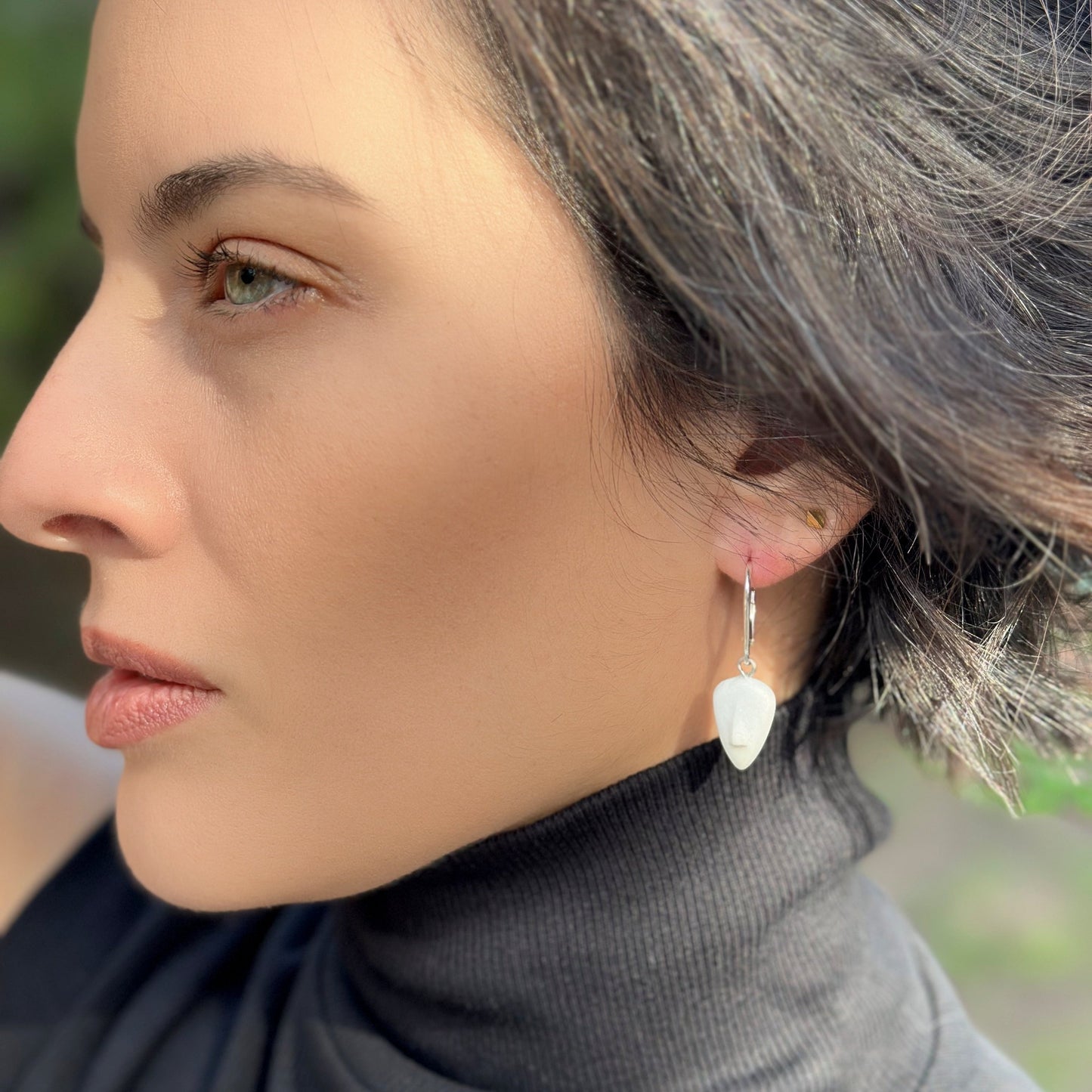 RHEA - Cycladic Idol | Marble & Silver Earrings