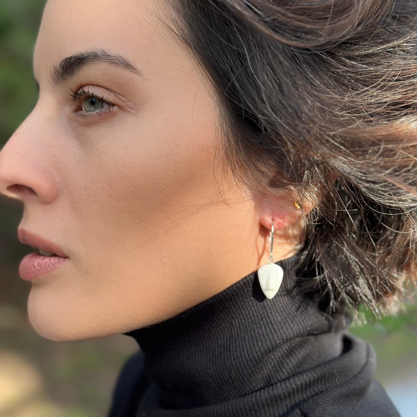 RHEA - Cycladic Idol | Marble & Silver Earrings