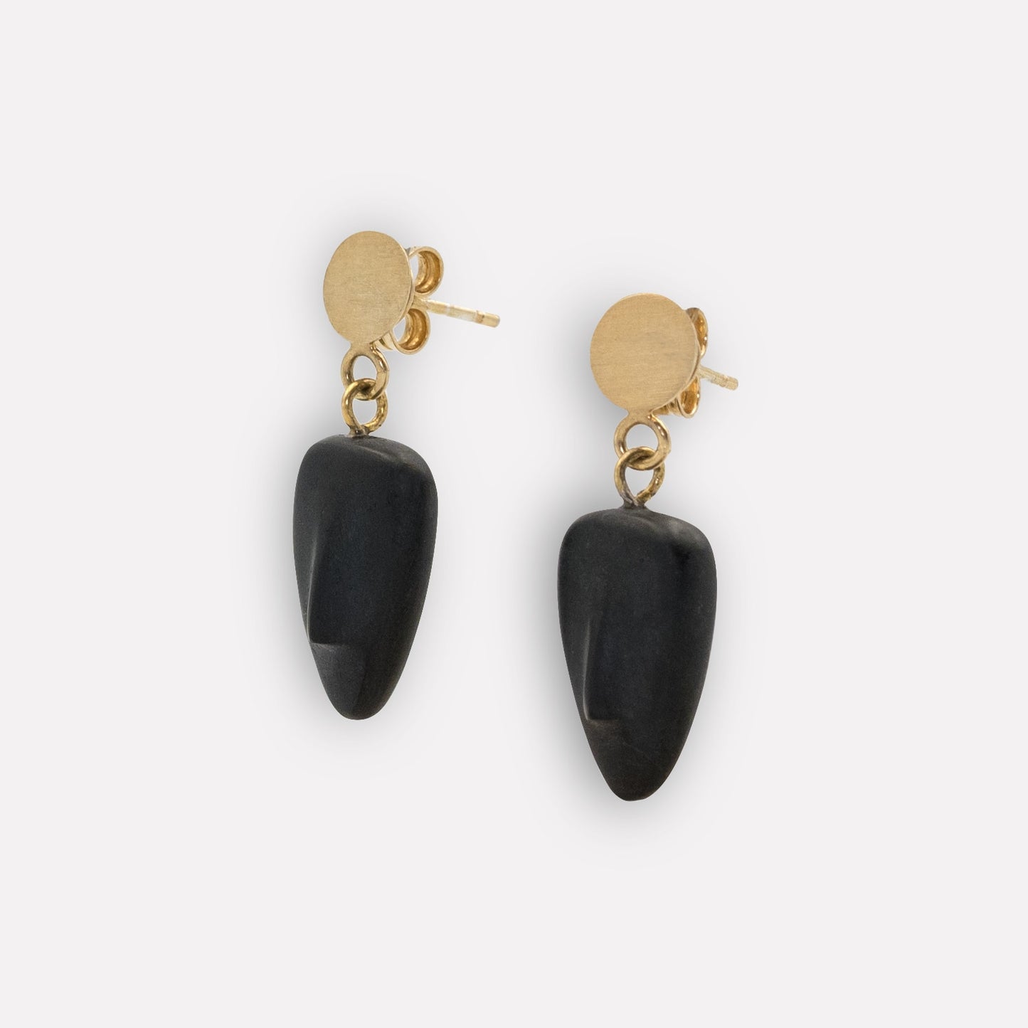 CIRCE - Cycladic idol | Black Stone & Gold Plated Silver Earrings