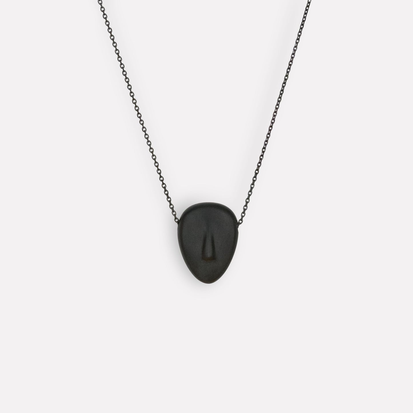 CALLIOPE - Cycladic idol | Black Stone & Rhodium plated Necklace