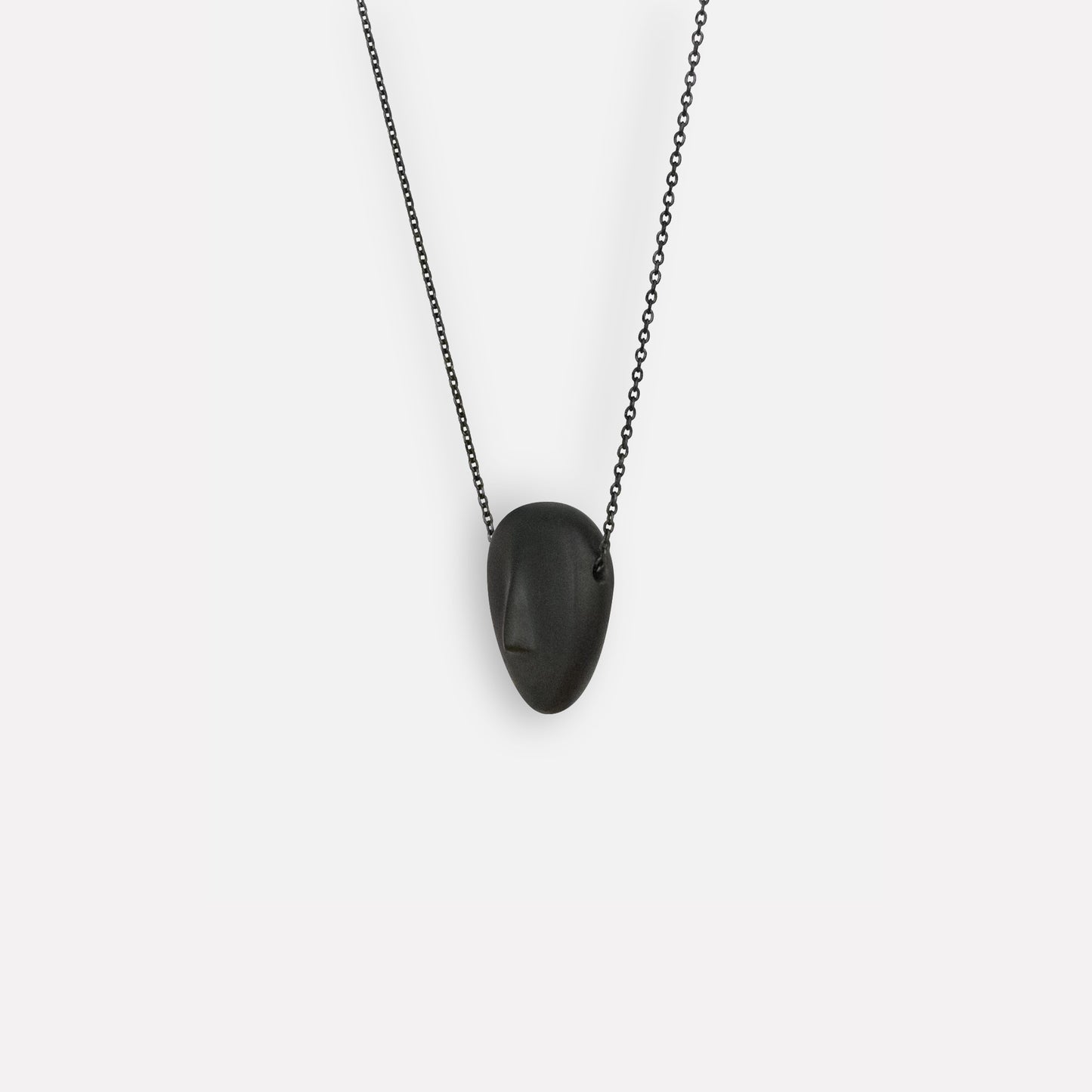 CALLIOPE - Cycladic idol | Black Stone & Rhodium plated Necklace