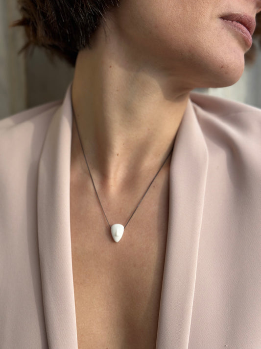 PENELOPE - Cycladic idol | White Marble & Rhodium plated Necklace